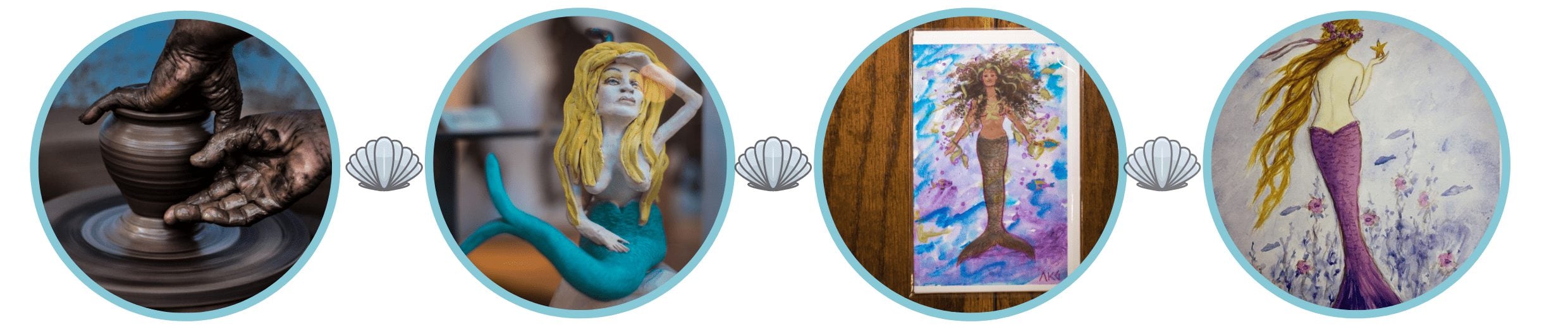 Various pieces of mermaid artwork