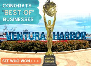 ventura harbor sign with gold trophy