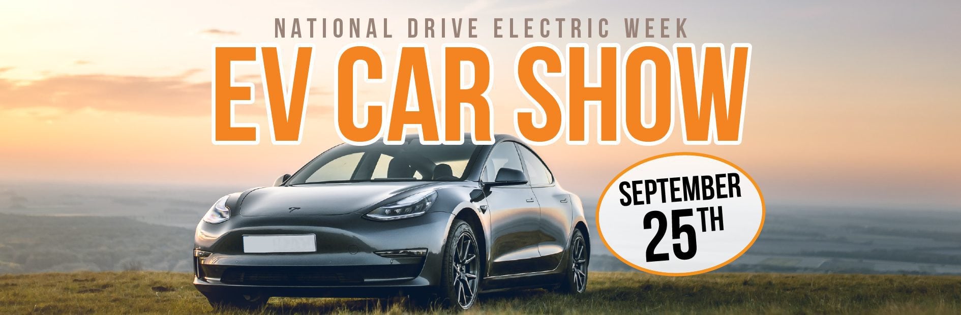 electric car with sunset backdrop