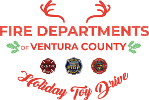 Ventura County Fire Departments Holiday Toy Drive logo featuring antlers, holly, and department badges.