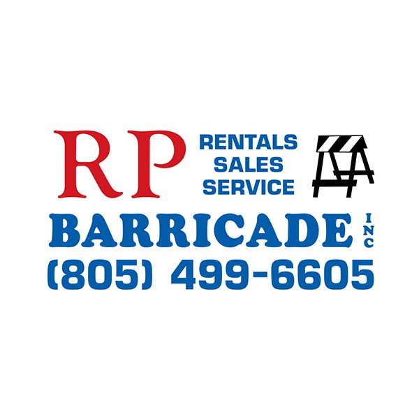 RP Barricade Inc. logo with text: Rentals, Sales, Service and a phone number: (805) 499-6605. Includes an image of a barricade.