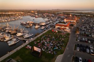 aerial view of ventura harbor village movie night