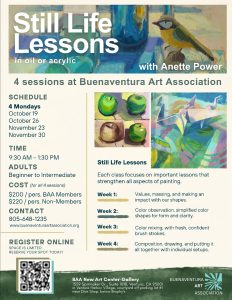 Still Life Painting Classes at Buenaventura Art Association