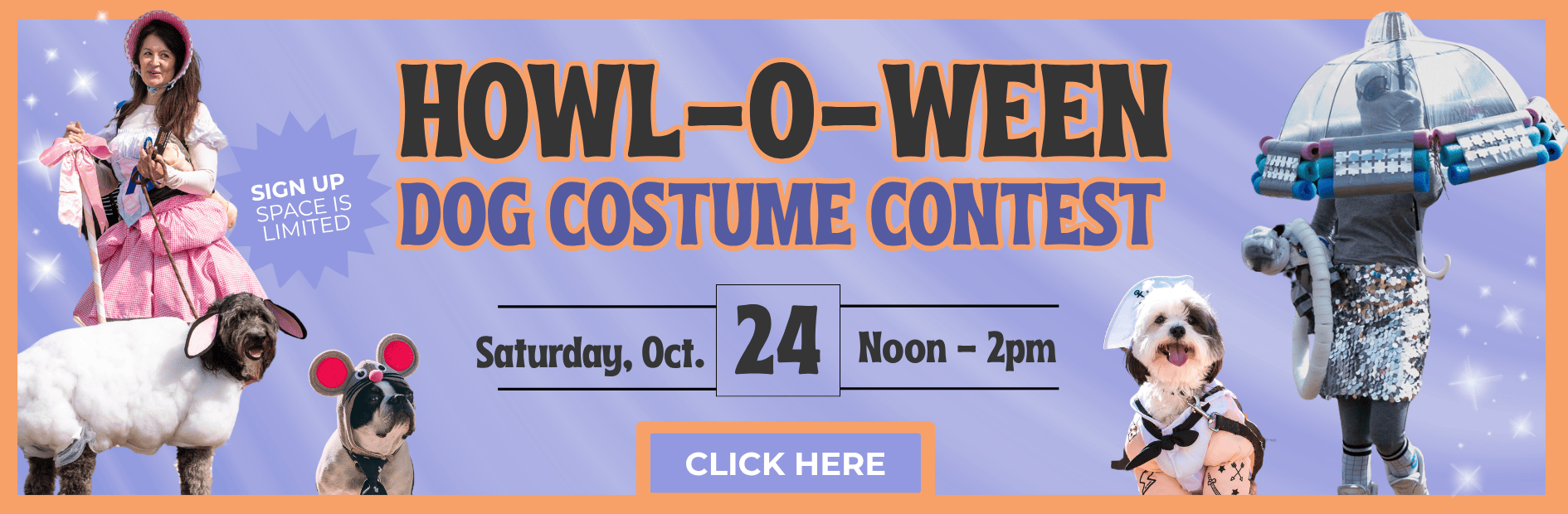 Ventura Harbor Village Halloween dog costume contest event poster with dogs and kids.